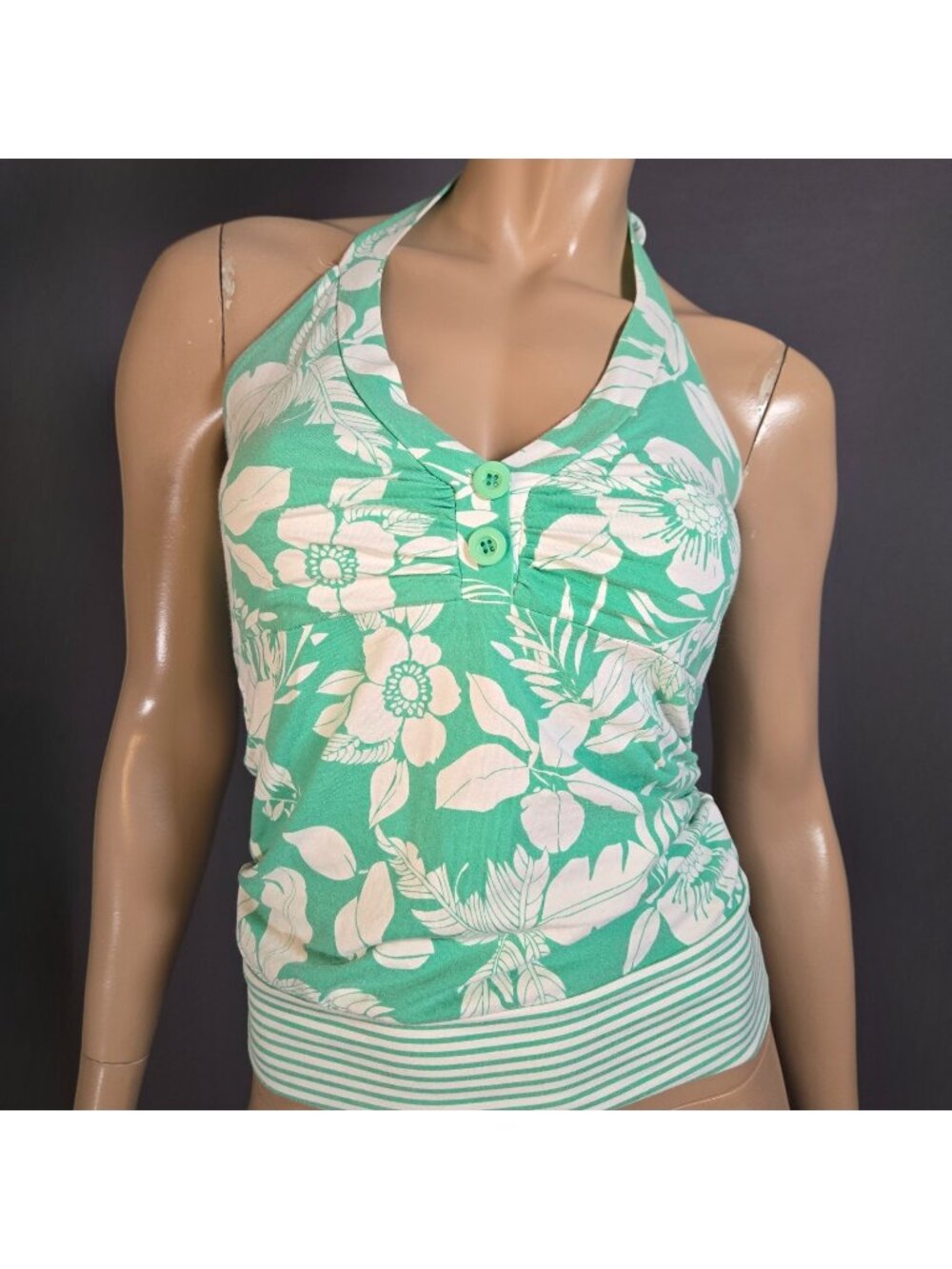 Vintage Y2k Turquoise Aqua Floral Halter Tank Top Size M Fitted Fairy Coquette